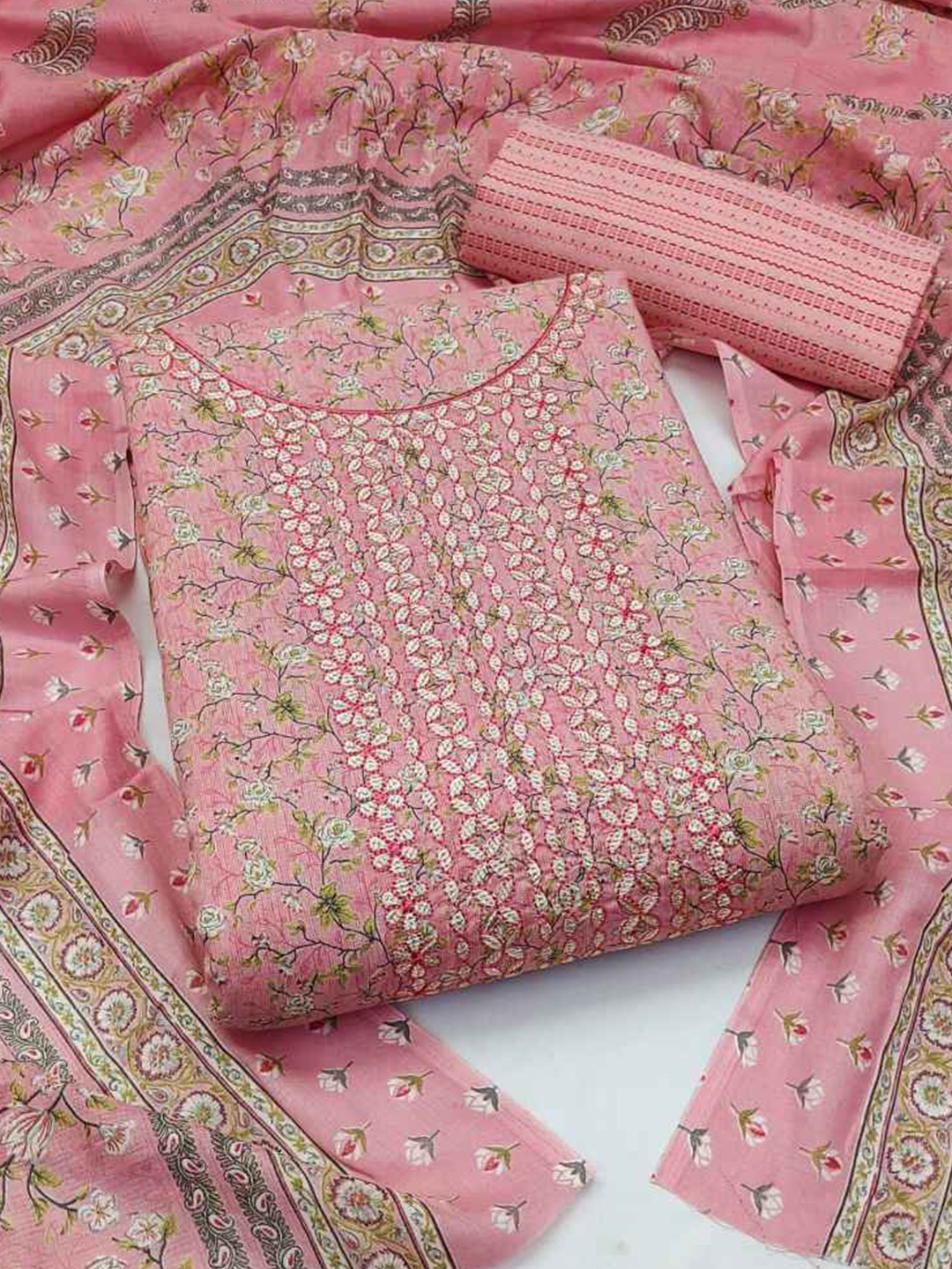 

faxofab Printed Unstitched Dress Material, Pink