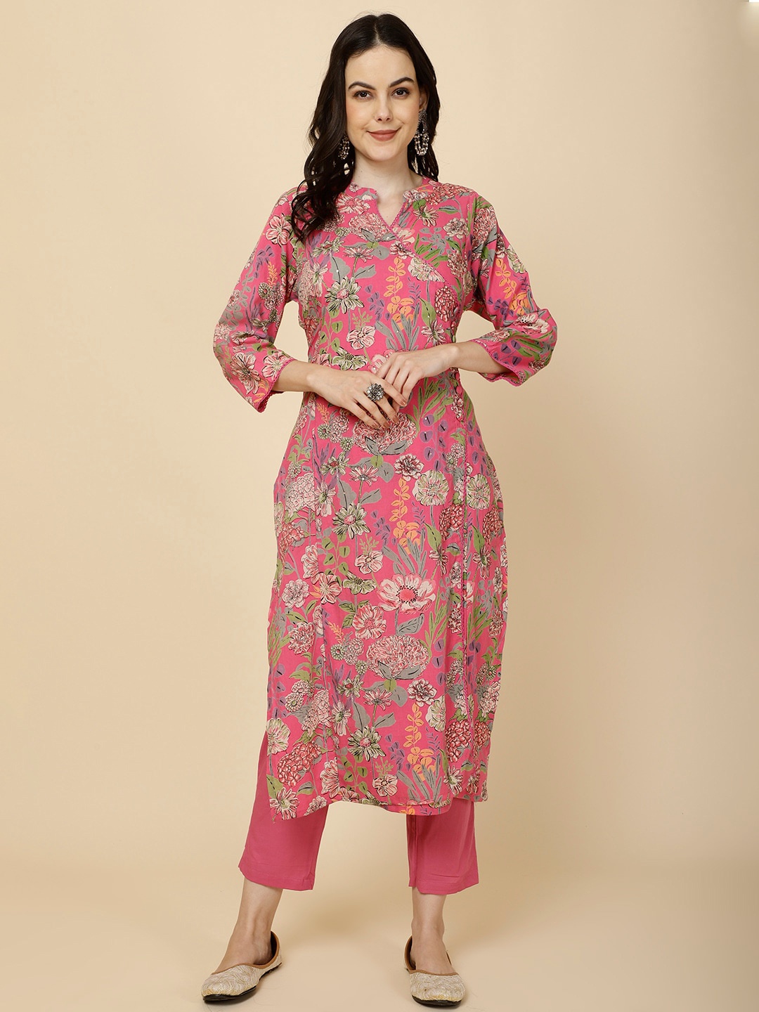 

Meena Bazaar Floral Printed Regular Kurta with Trousers, Pink