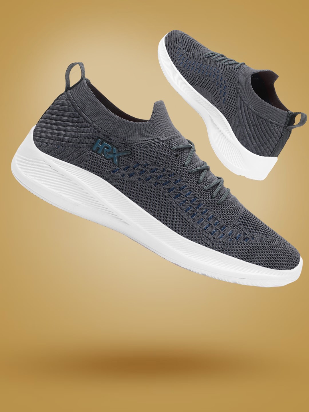 

HRX by Hrithik Roshan Men Grey Textured Round Toe Lightweight Textile Sneakers