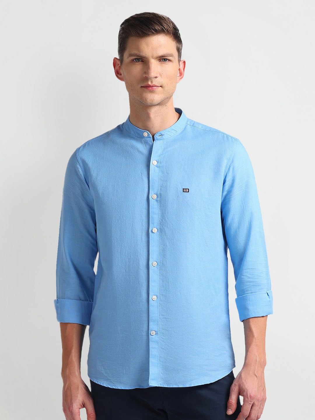 

Arrow Sport Slim Fit Band Collar Casual Shirt, Blue