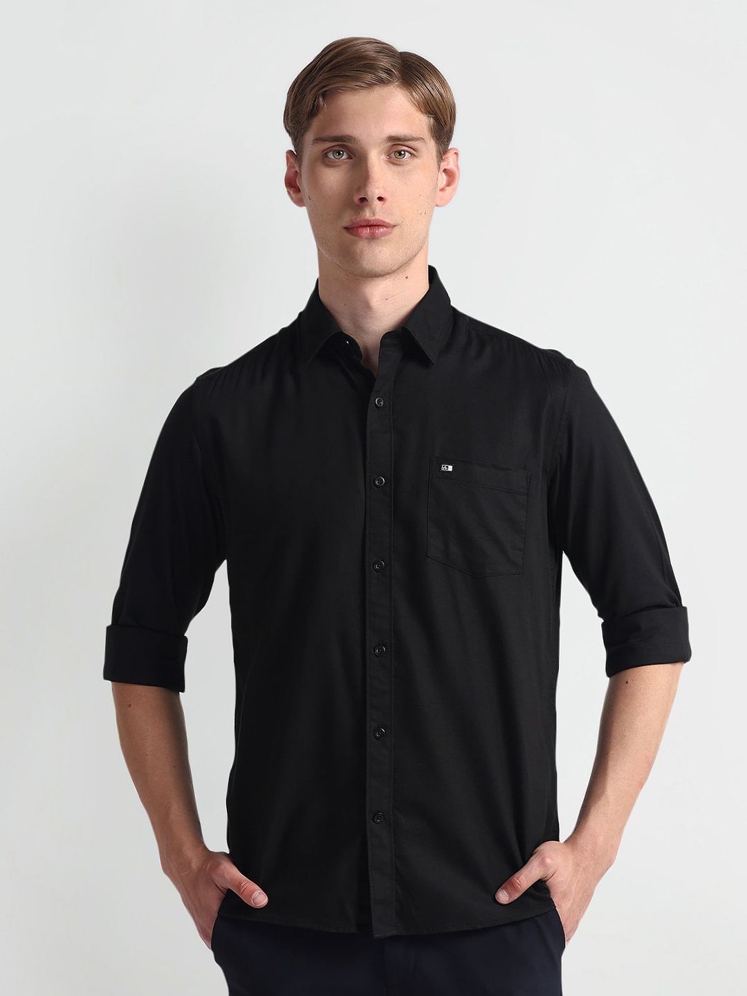 

Arrow Sport Slim Fit Long Sleeves Cotton Tencel Casual Shirt, Black
