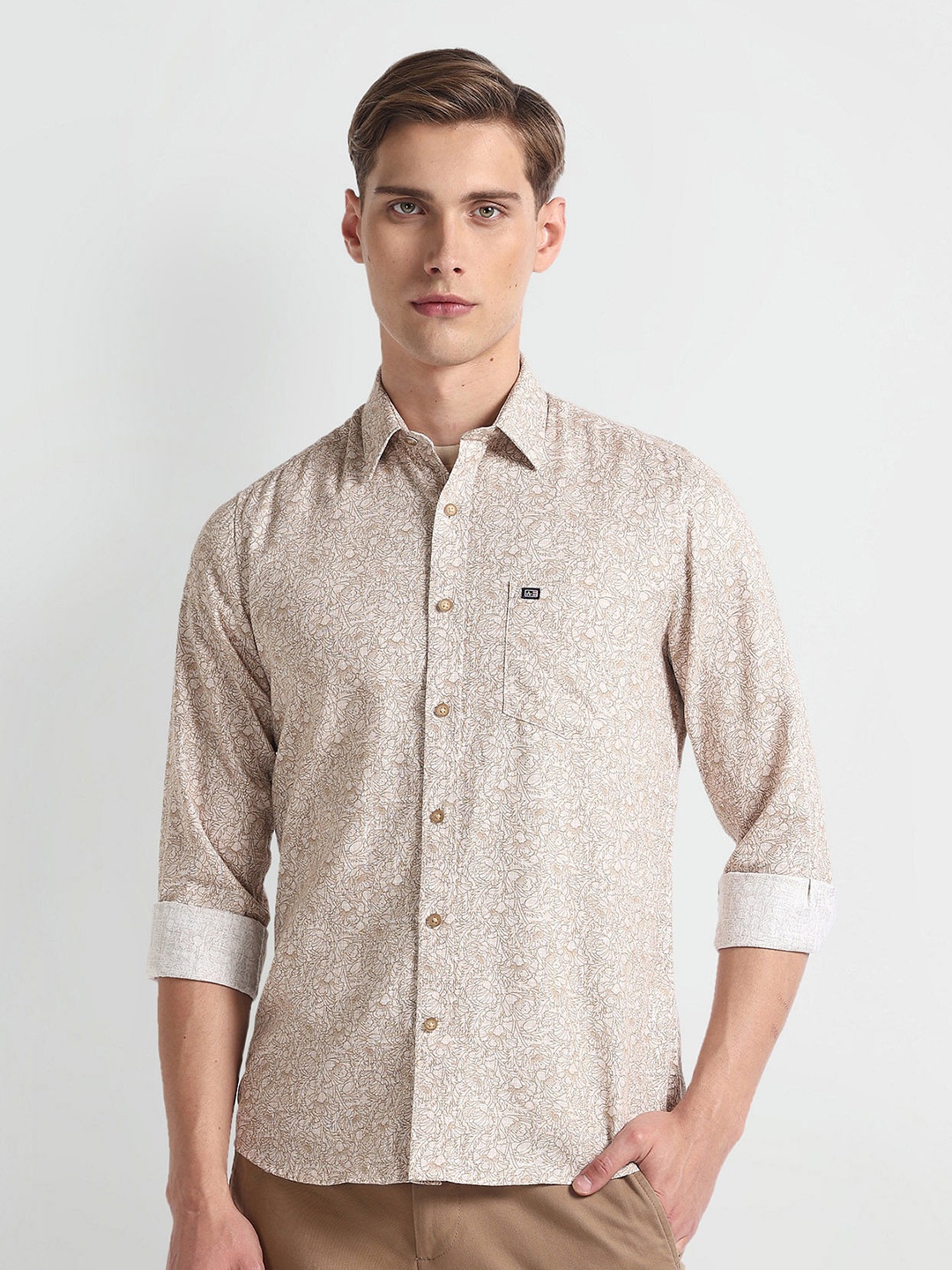 

Arrow Sport Men Slim Fit Floral Printed Pure Cotton Casual Shirt, Beige