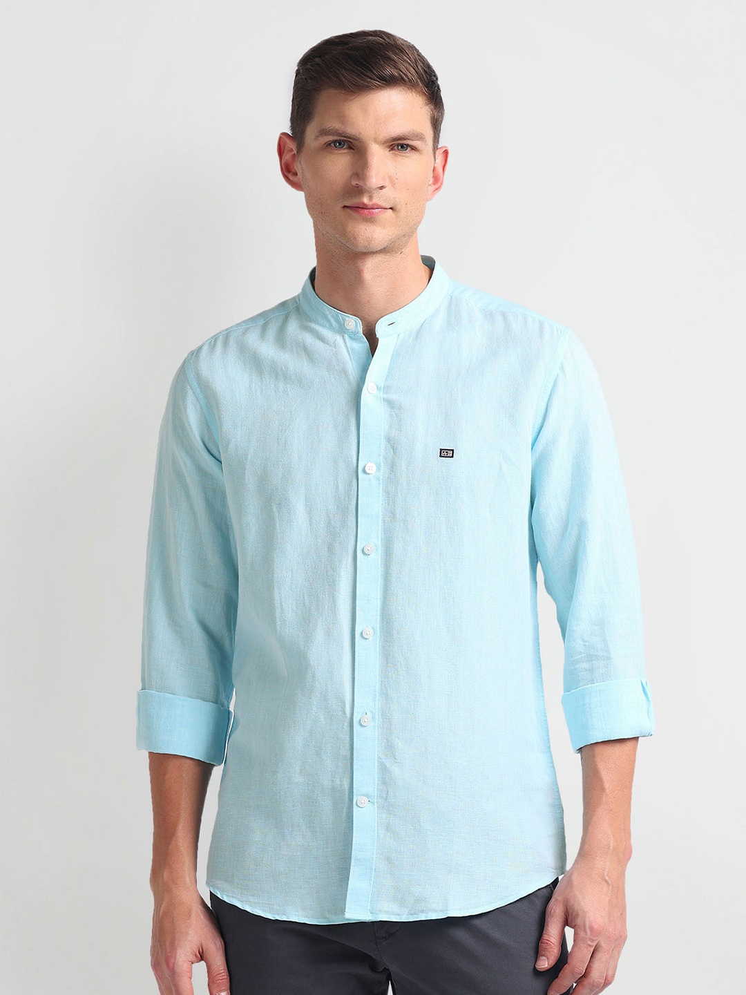 

Arrow Sport Slim Fit Band Collar Twill Casual Shirt, Blue