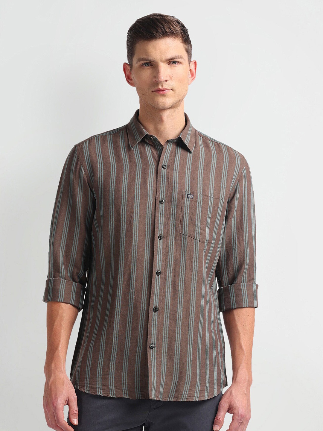 

Arrow Sport Men Slim Fit Vertical Striped Casual Shirt, Brown