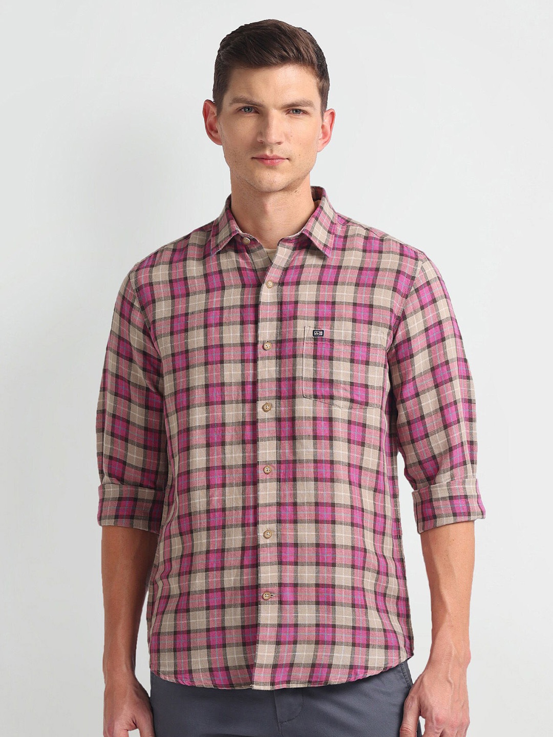 

Arrow Sport Slim Fit Tartan Checks Casual Shirt, Pink