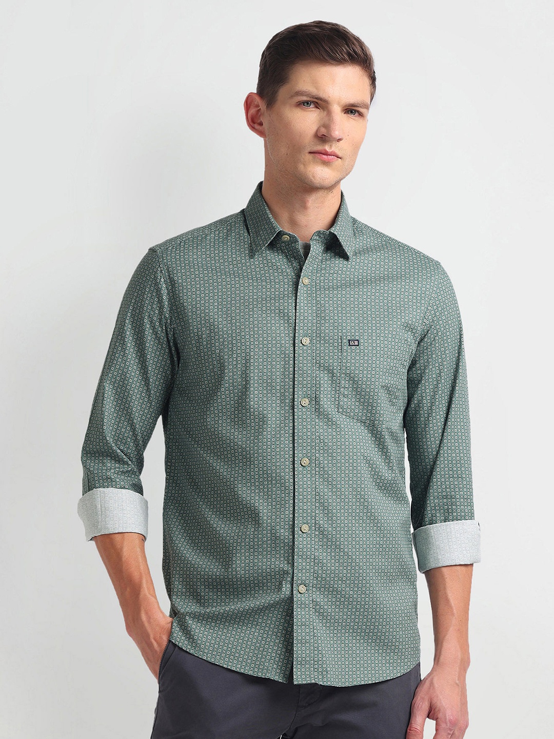 

Arrow Sport Slim Fit Geometric Printed Pure Cotton Casual Shirt, Green