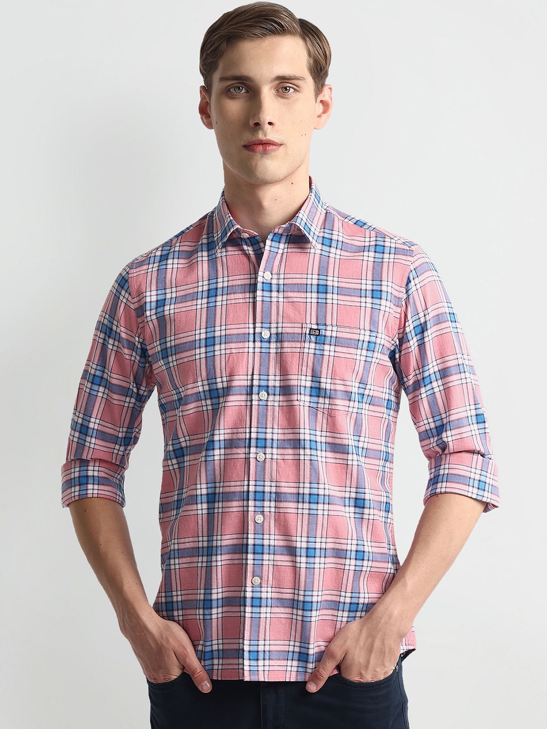 

Arrow Sport Slim Fit Checked Pure Cotton Casual Shirt, Pink