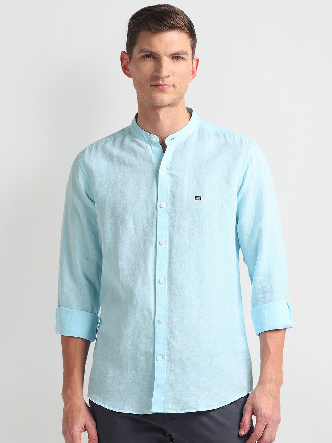 

Arrow Sport Slim Fit Band Collar Breathable Casual Shirt, Blue