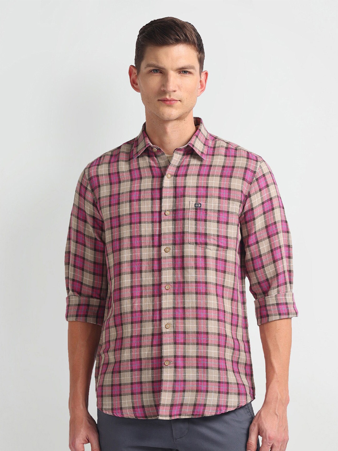

Arrow Sport Slim Fit Tartan Checked Casual Shirt, Pink