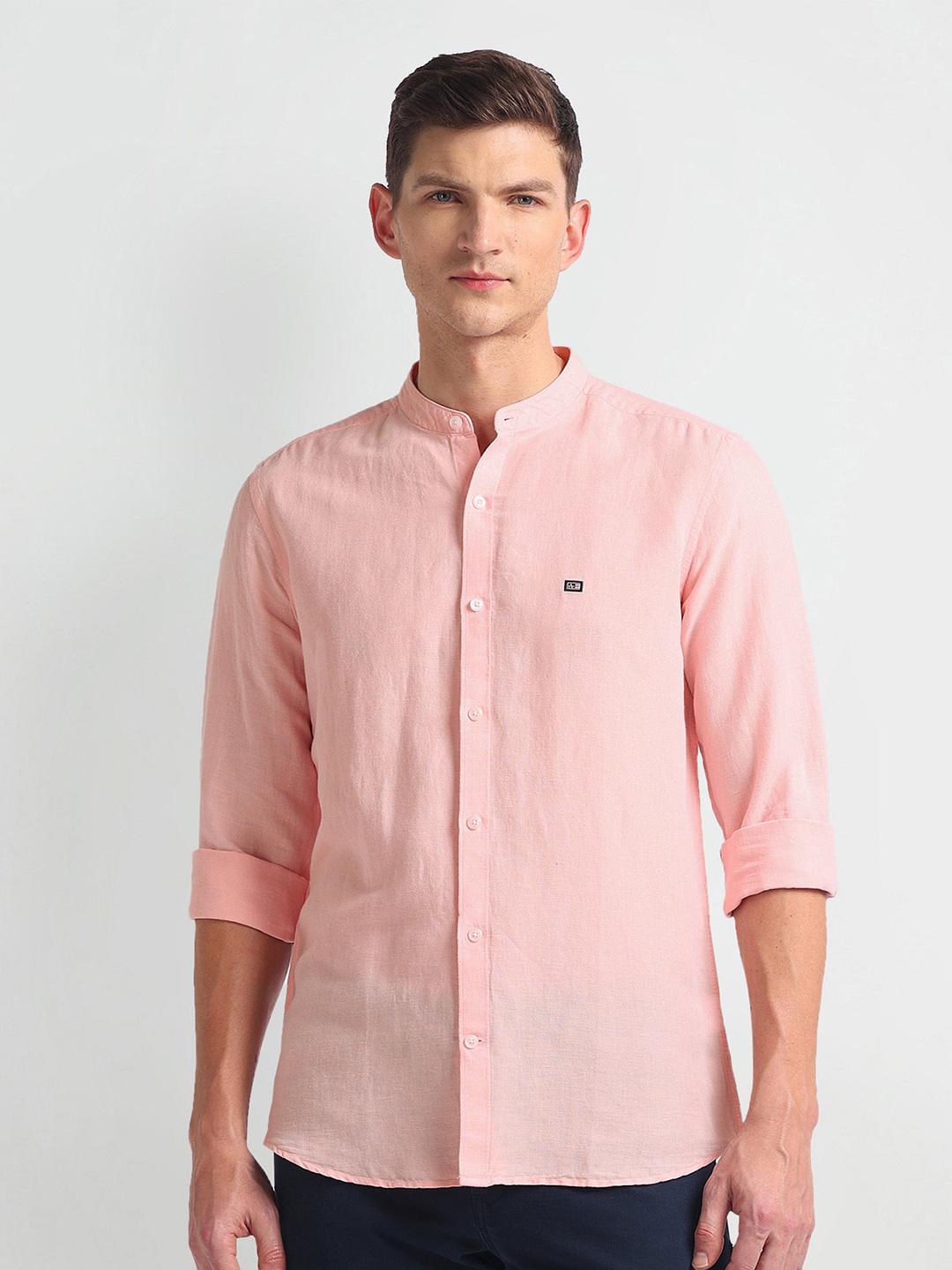 

Arrow Sport Slim Fit Band Collar Breathable Casual Shirt, Pink