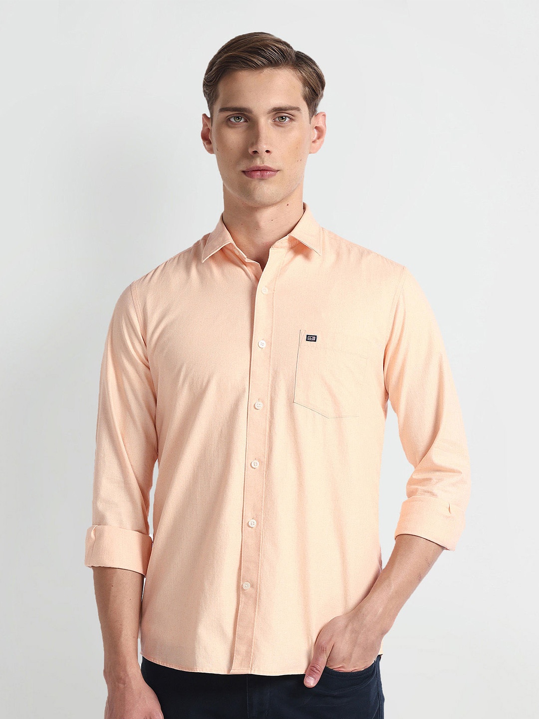 

Arrow Sport Spread Collar Slim Fit Casual Herringbone Cotton Shirt, Orange