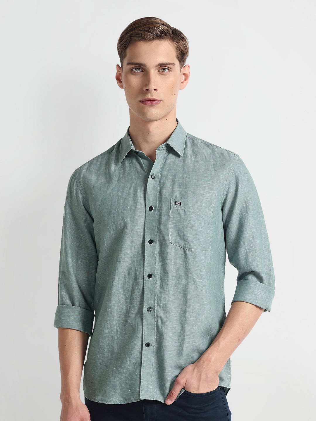 

Arrow Sport Slim Fit Pure Linen Casual Shirt, Green