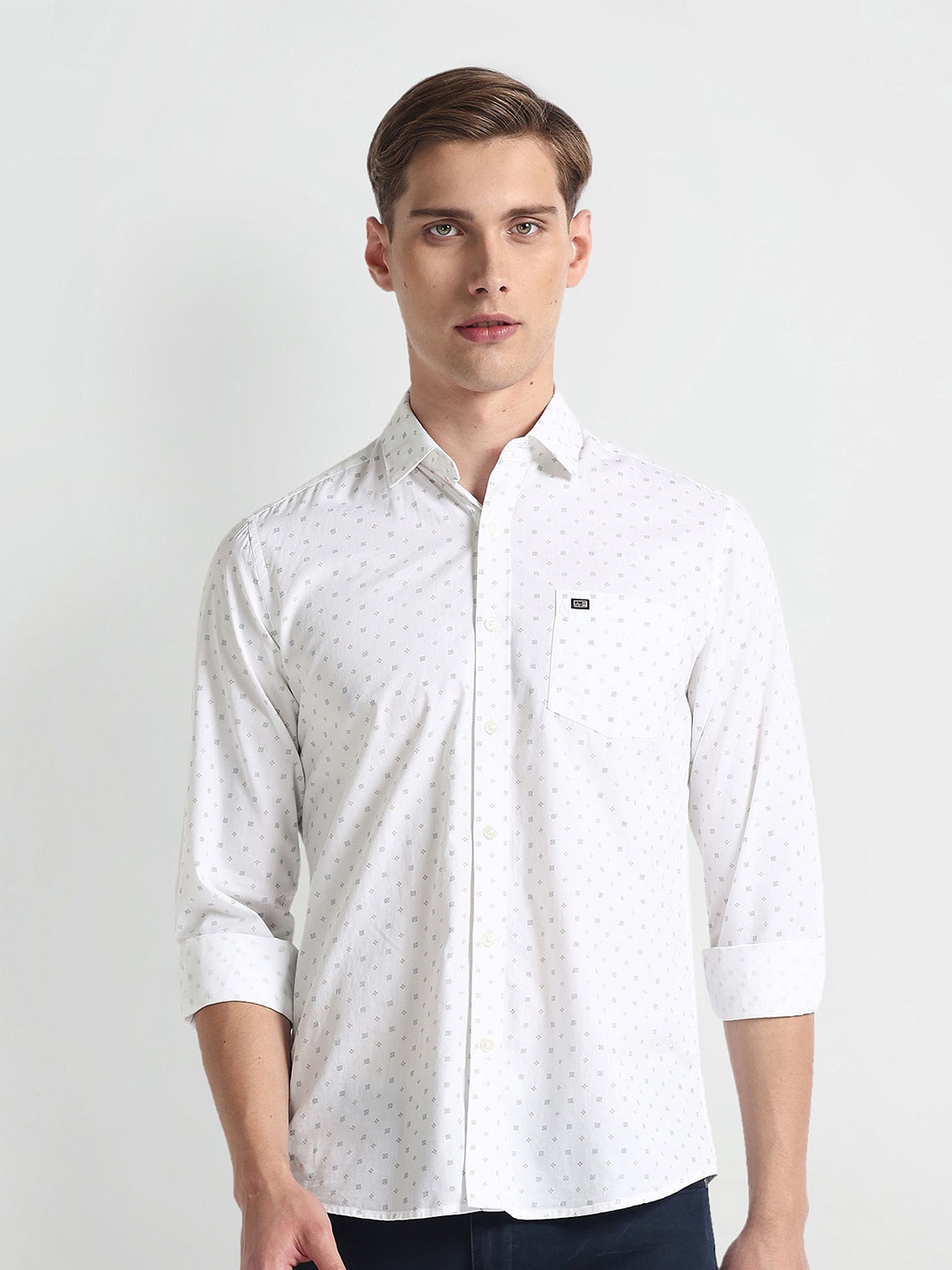 

Arrow Sport Spread Collar Slim Fit Micro Printed Manhattan Casual Cotton Shirt, White