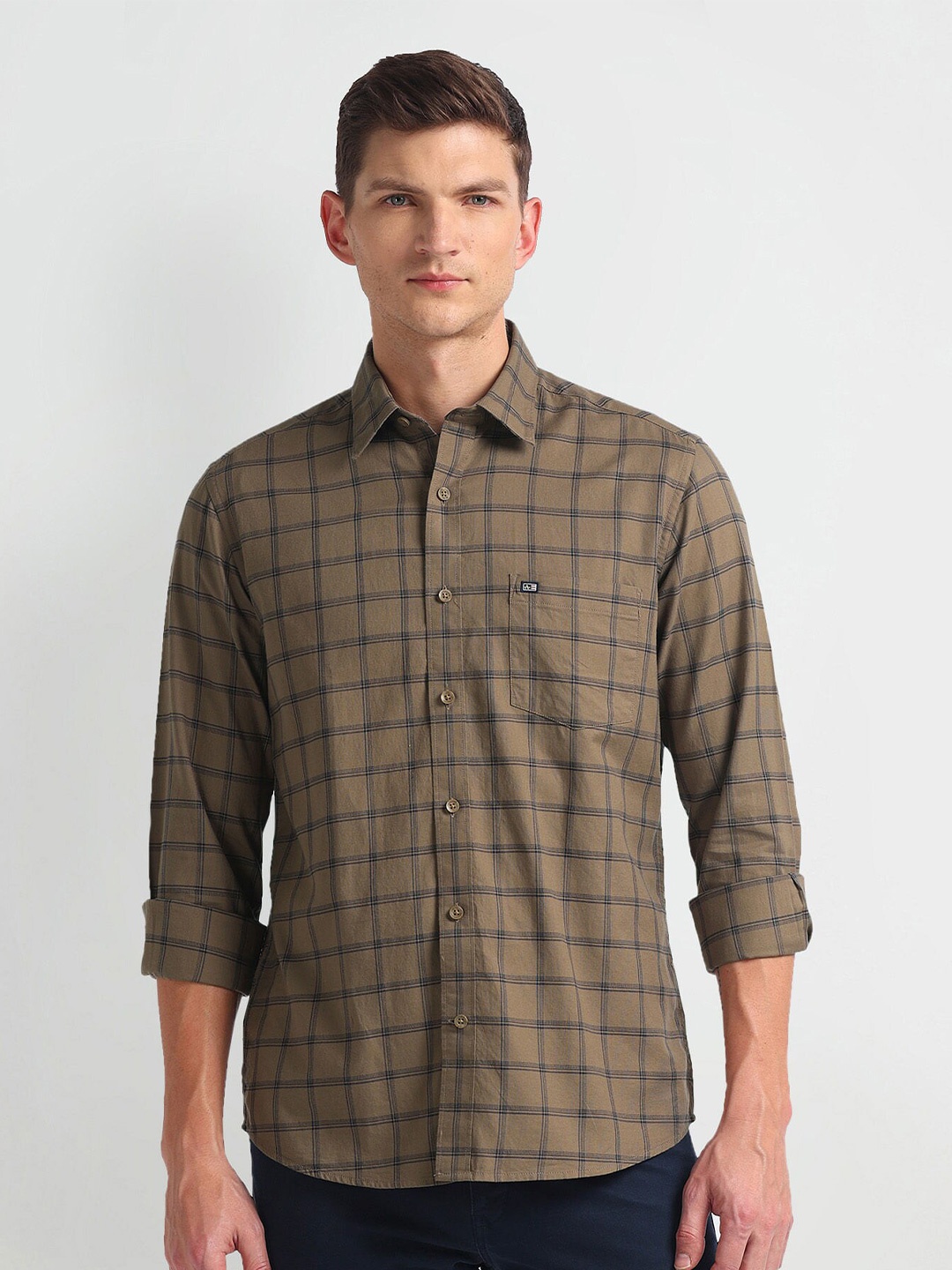 

Arrow Sport Men Slim Fit Checked Pure Cotton Casual Shirt, Brown