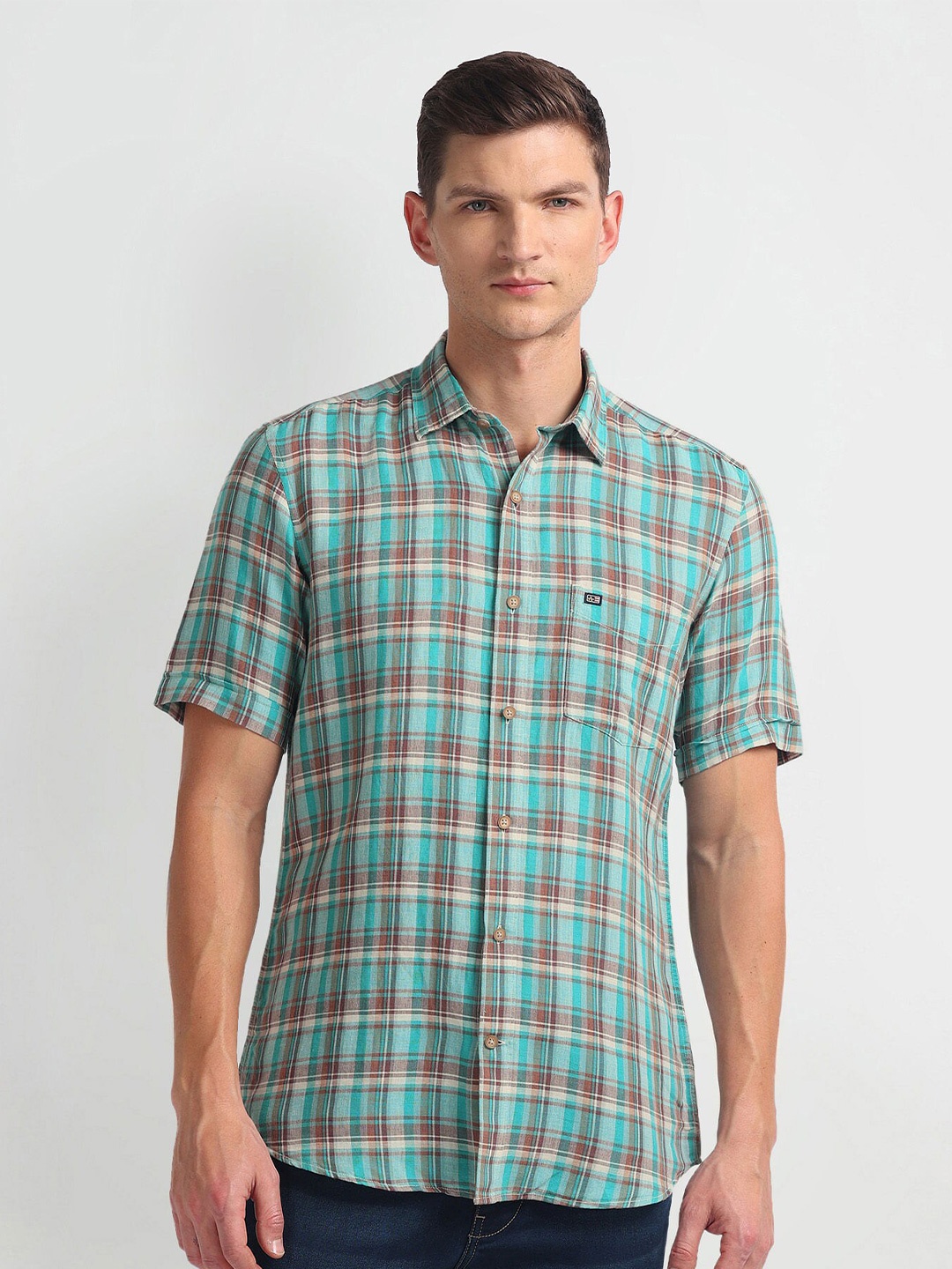 

Arrow Sport Tartan Checked Short Sleeves Casual Shirt, Blue