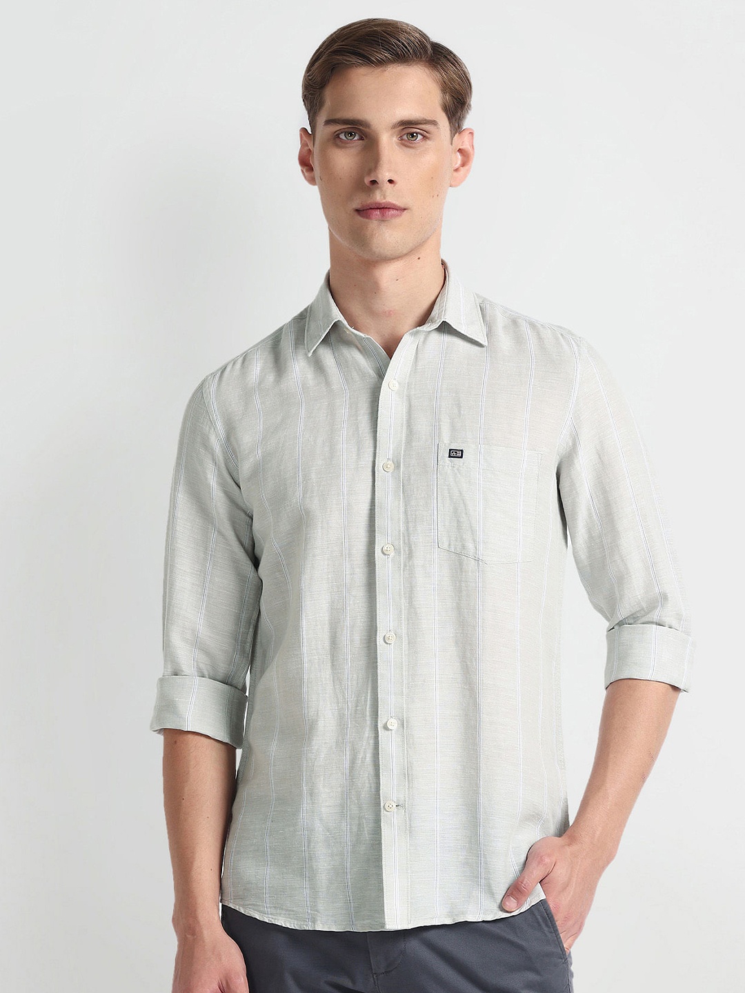

Arrow Sport Slim Fit Striped Linen Casual Shirt, Sea green