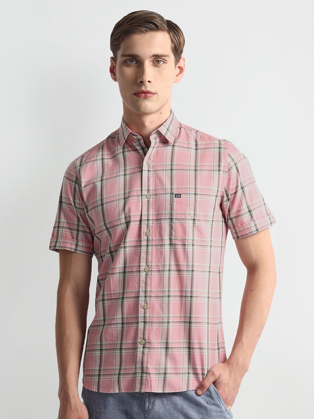 

Arrow Sport Tartan Checked Pure Cotton Casual Shirt, Pink