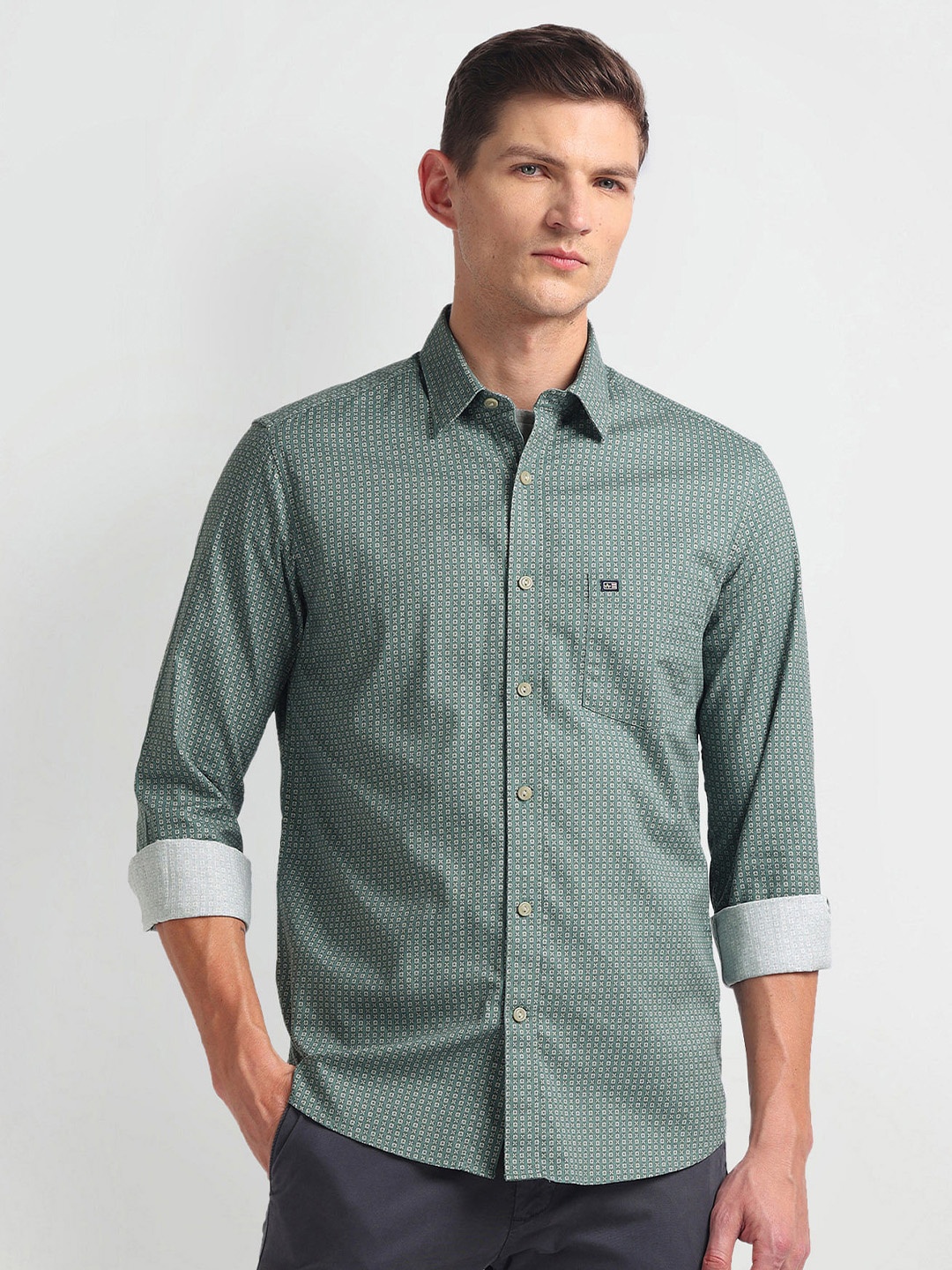 

Arrow Sport Slim Fit Micro Ditsy Printed Pure Cotton Casual Shirt, Green