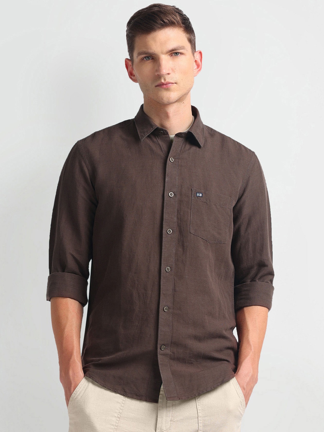 

Arrow Sport Slim Fit Twill Spread Collar Casual Shirt, Brown