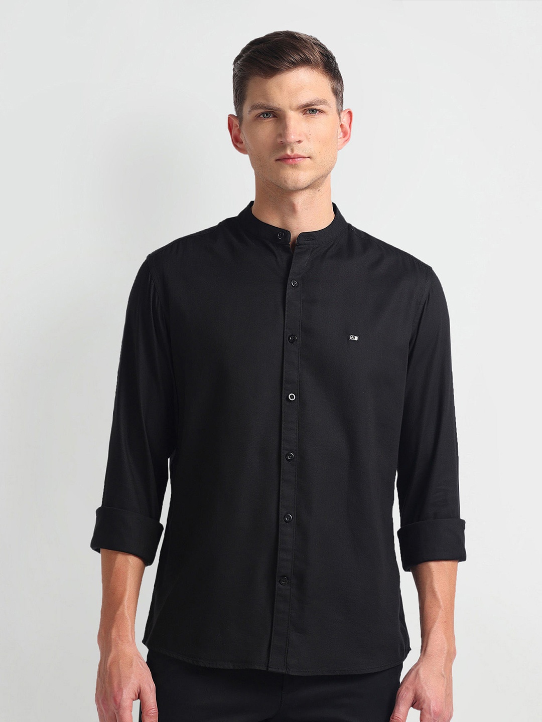 

Arrow Sport Slim Fit Band Collar Twill Casual Shirt, Black