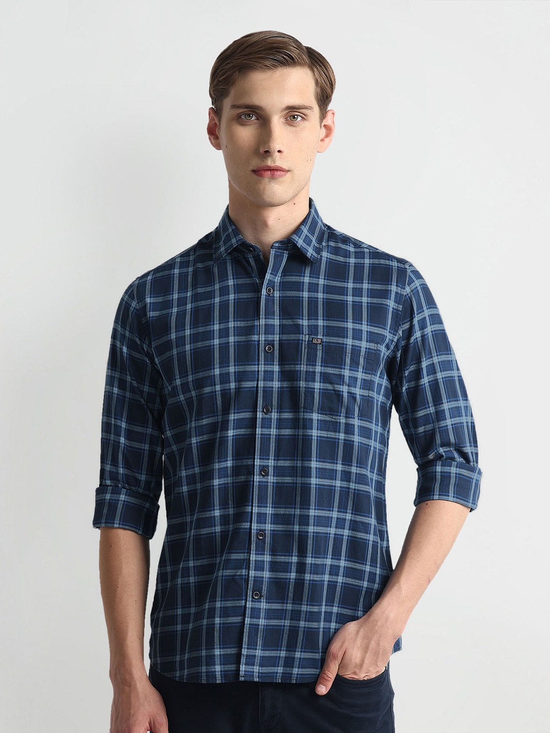 

Arrow Sport Slim Fit Tartan Checked Twill Weave Pure Cotton Casual Shirt, Blue