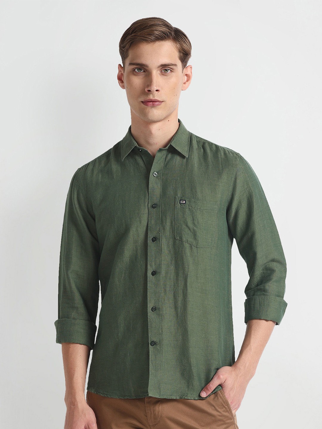 

Arrow Sport Slim Fit Dobby Spread Collar Casual Shirt, Green