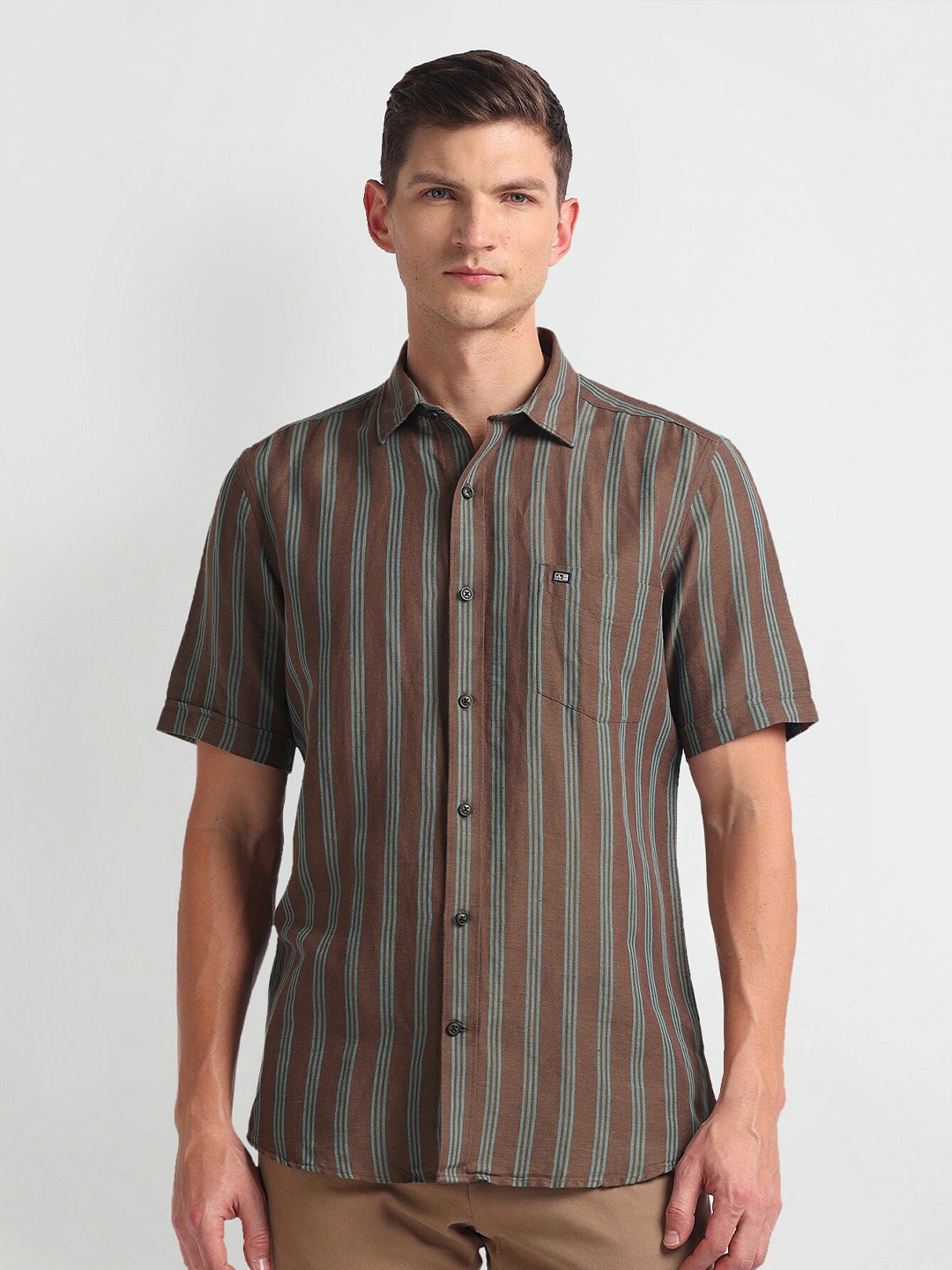 

Arrow Sport Vertical Striped Twill Weave Casual Shirt, Brown