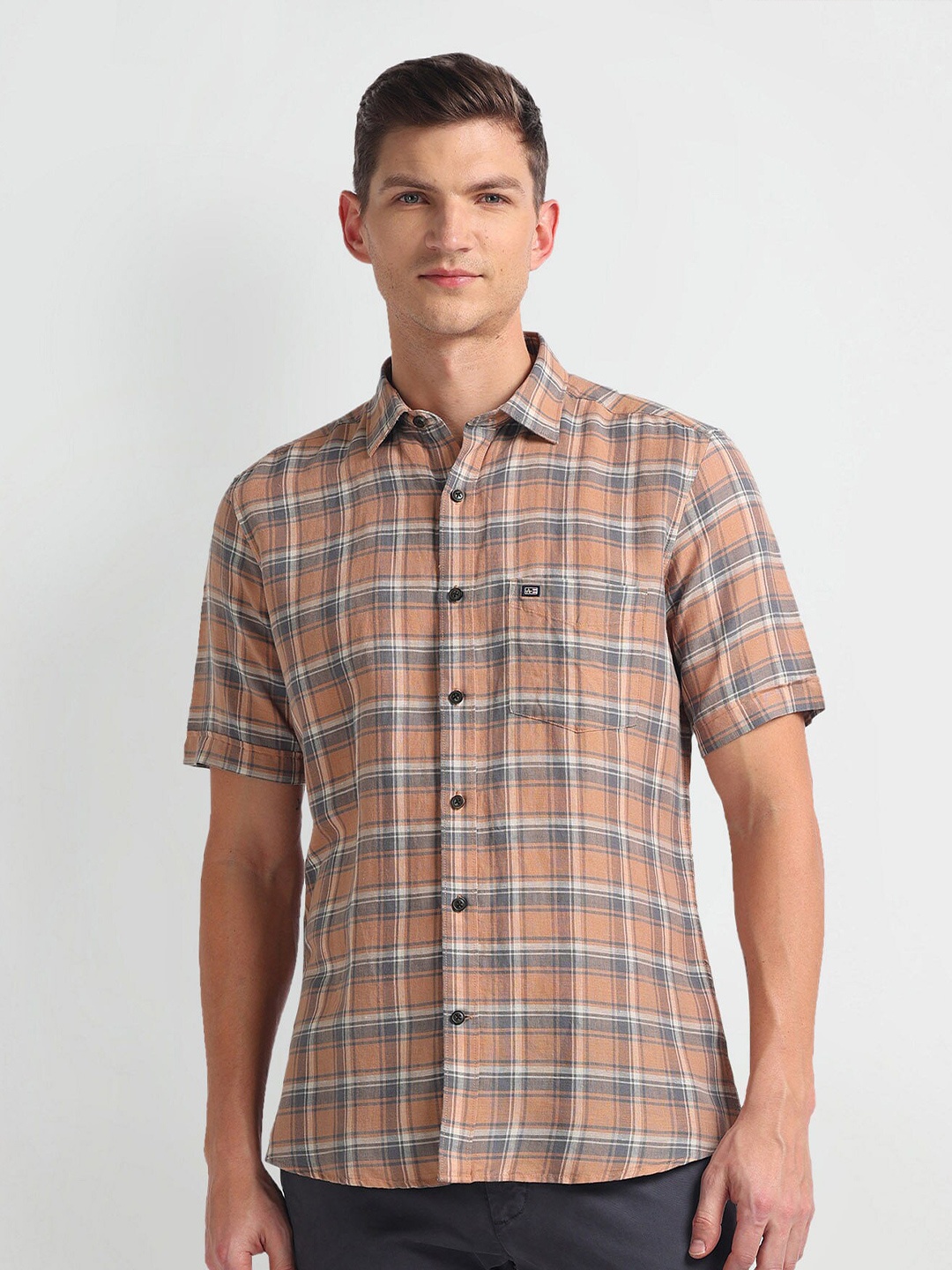 

Arrow Sport Checked Twill Casual Shirt, Brown