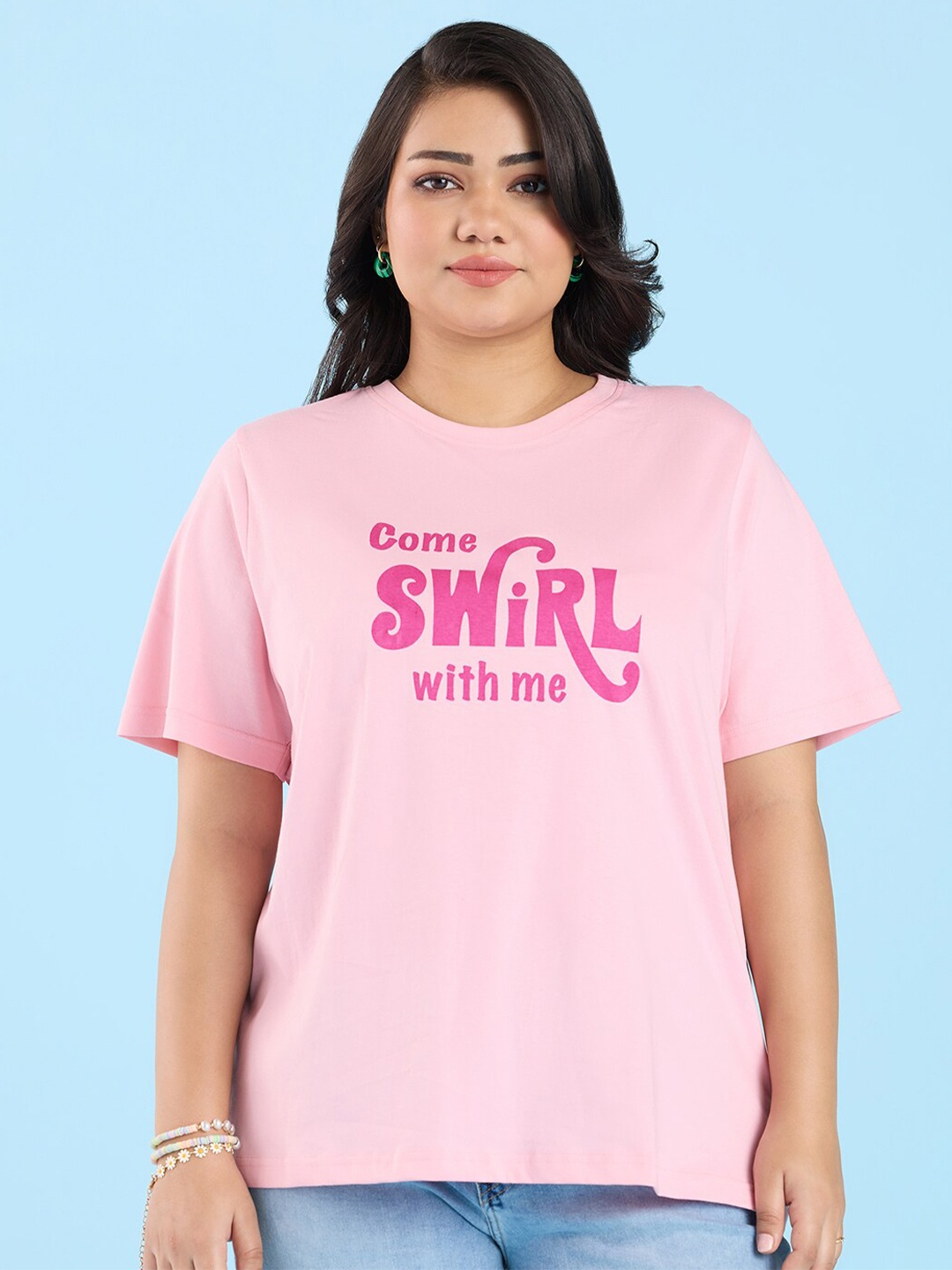

Big Hello - The Plus Life Typography Printed Cotton T-shirt, Pink