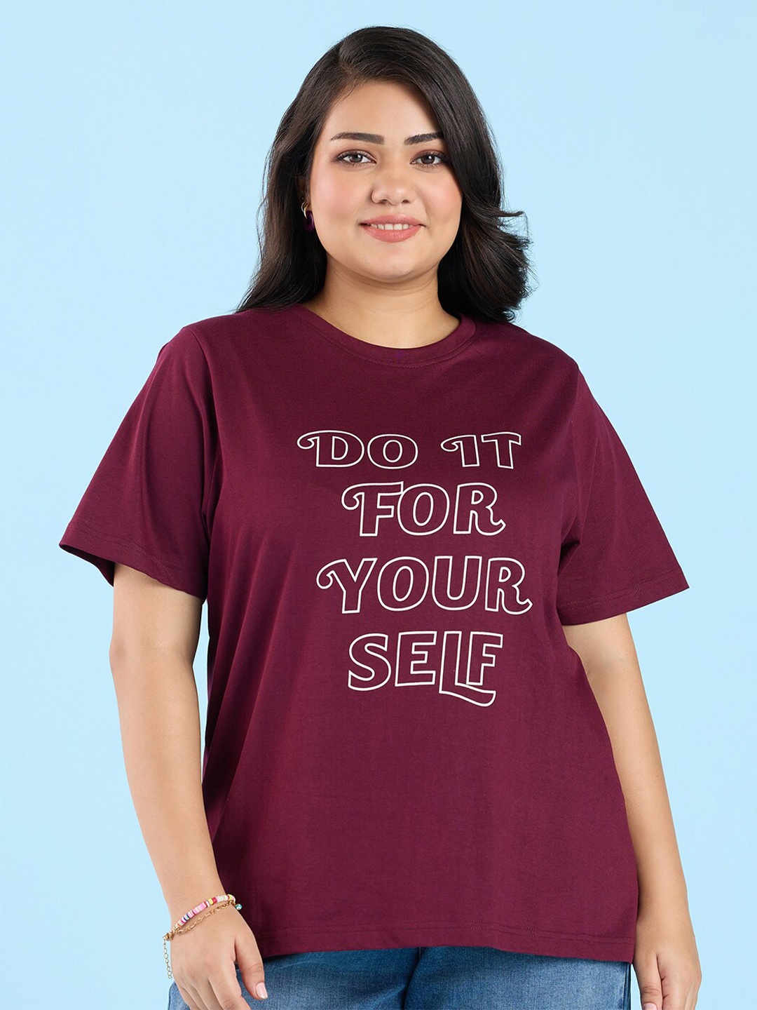 

Big Hello - The Plus Life Typography Printed Cotton T-shirt, Purple