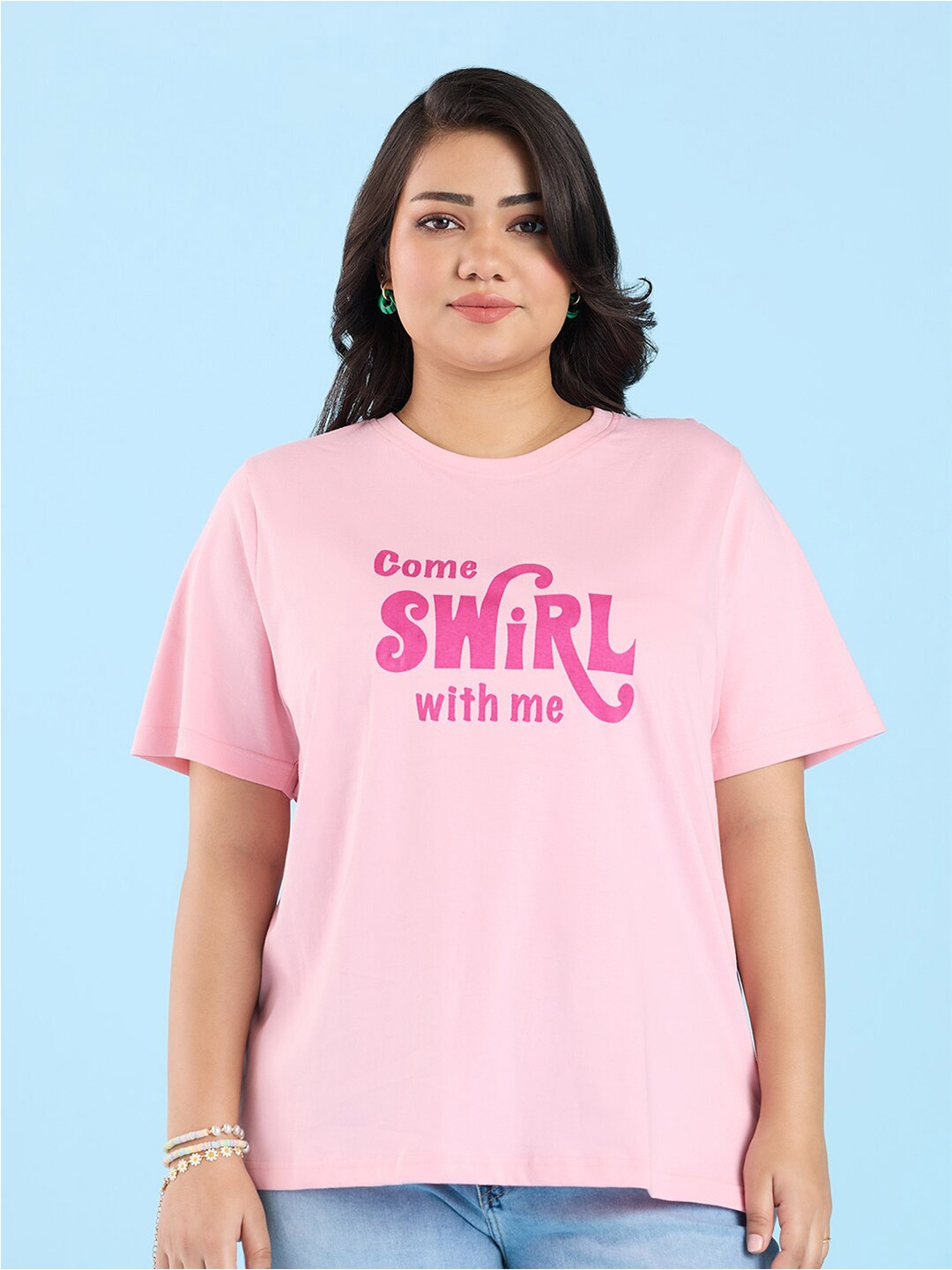 

Big Hello - The Plus Life Typography Printed Cotton T-shirt, Pink