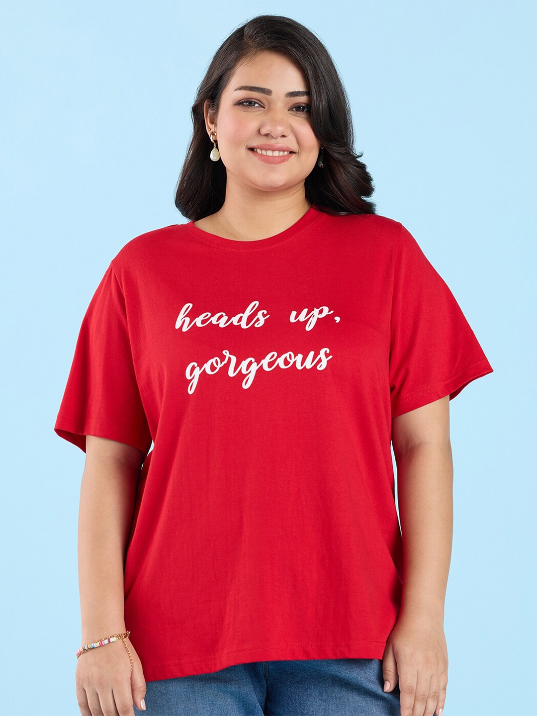 

Big Hello - The Plus Life Typography Printed Cotton T-shirt, Red