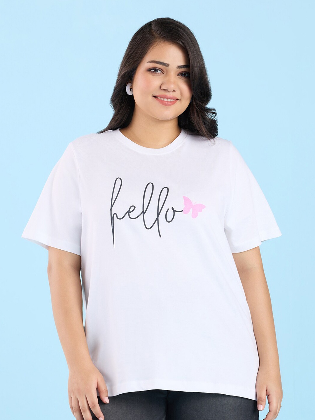 

Big Hello - The Plus Life Typography Printed Cotton T-shirt, White