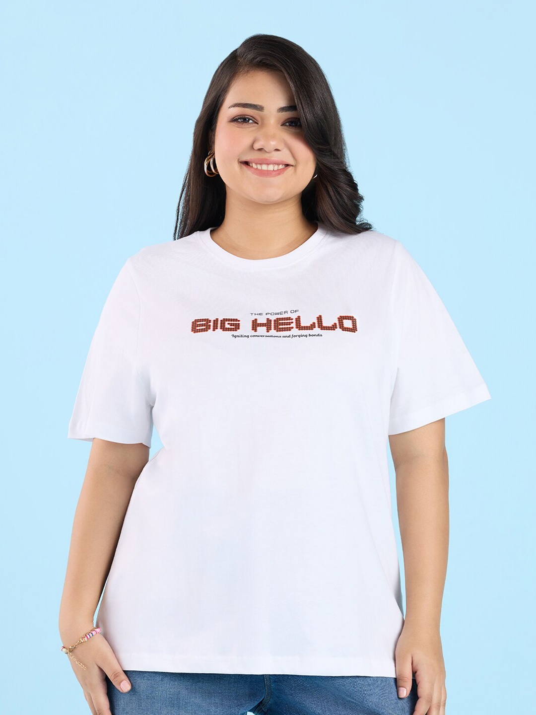 

Big Hello - The Plus Life Typography Printed Cotton T-shirt, White