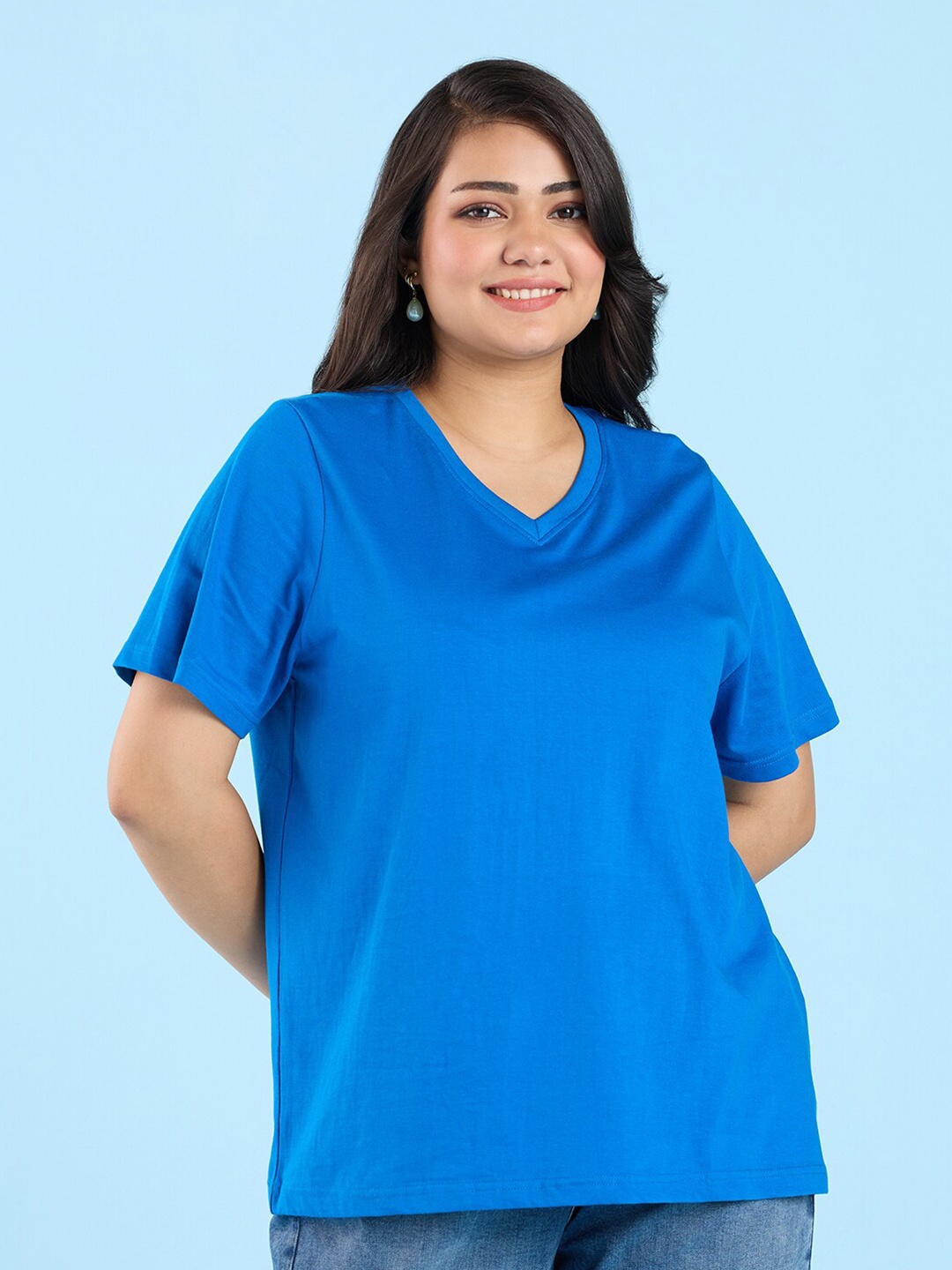 

Big Hello - The Plus Life Round Neck Cotton Sports T-shirt, Blue