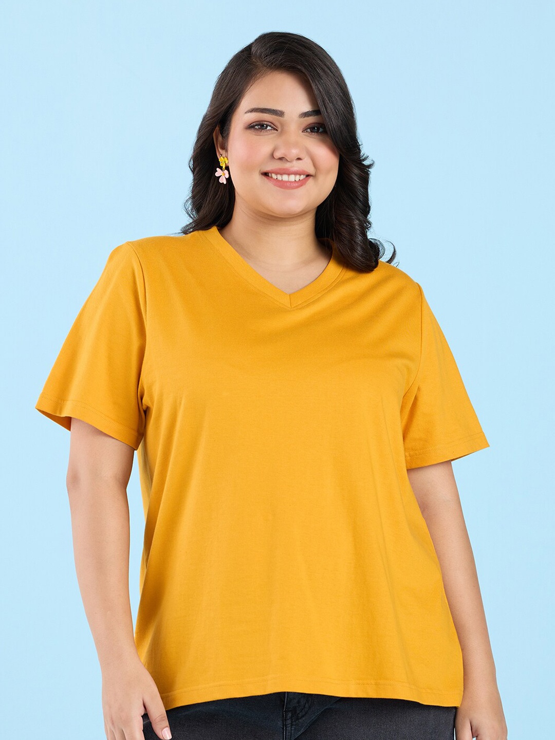 

Big Hello - The Plus Life V-Neck Cotton T-shirt, Yellow