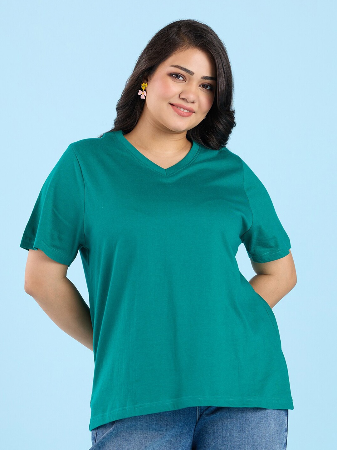 

Big Hello - The Plus Life V-Neck Cotton T-shirt, Green