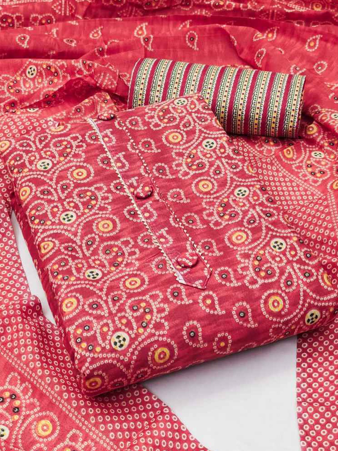 

faxofab Bandhani Printed Unstitched Dress Material, Pink
