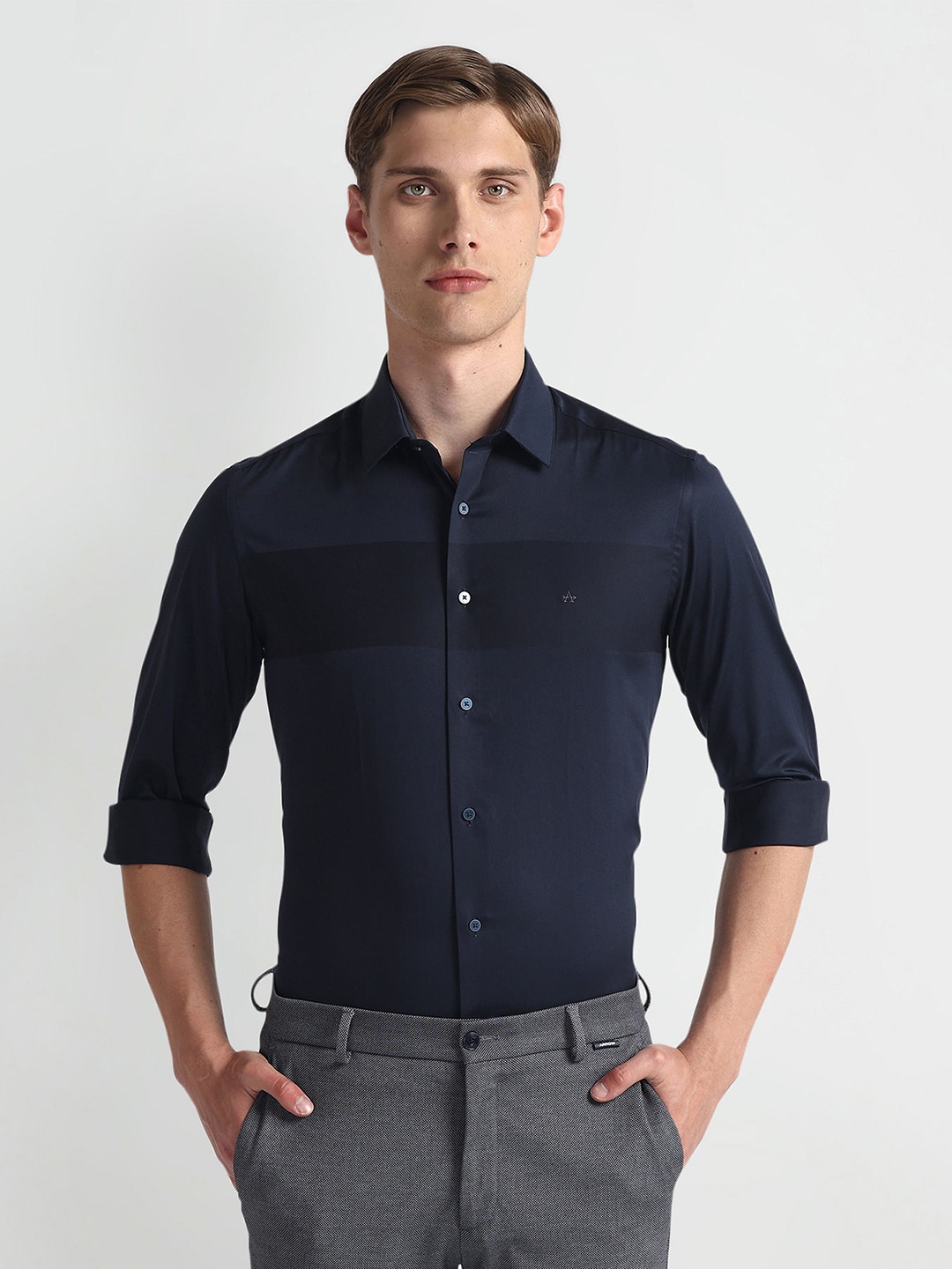 Arrow New York Slim Fit Spread Collar Pure Cotton Formal Shirt, Blue