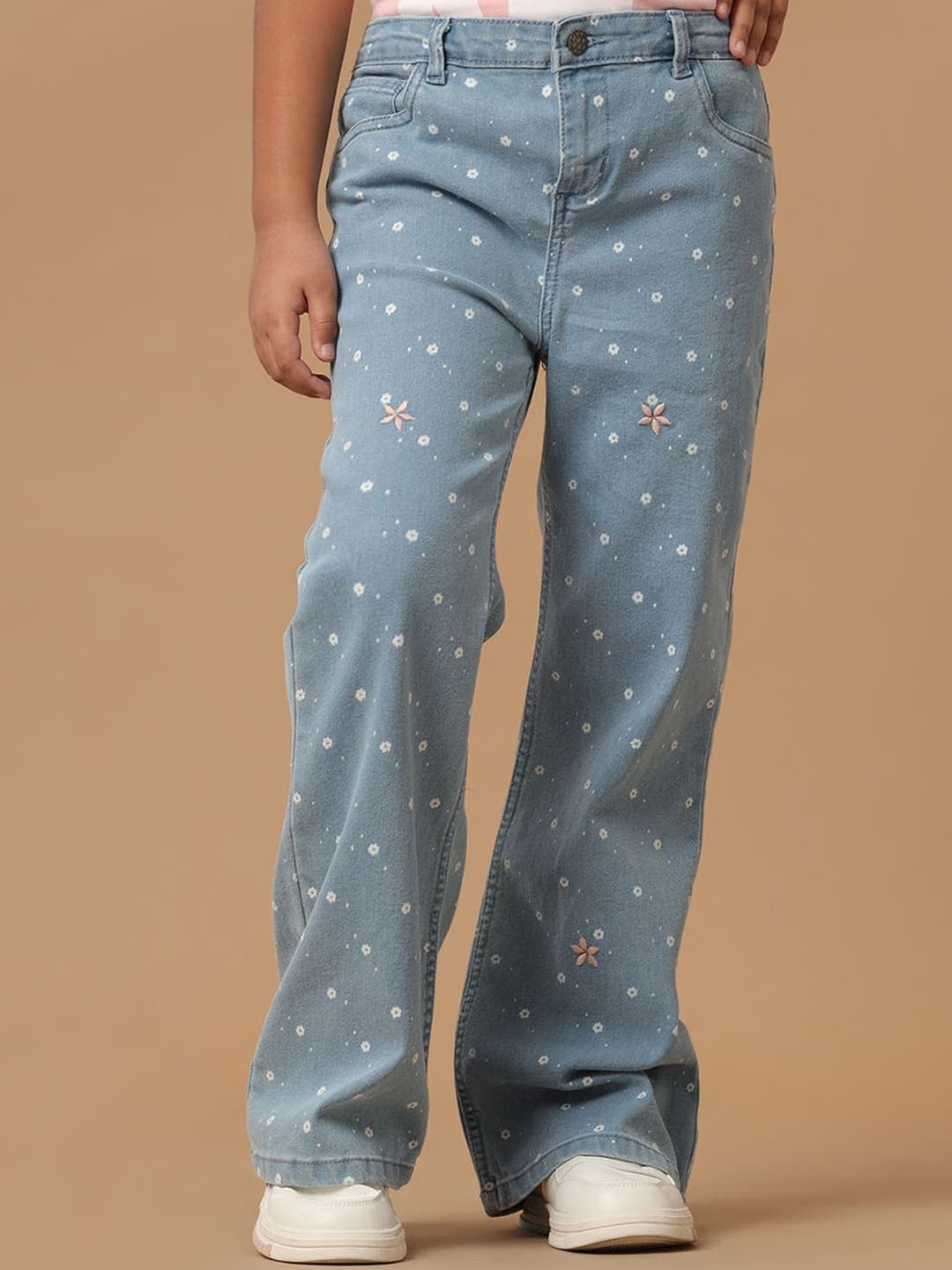 

UNDER FOURTEEN ONLY Girls Flared Printed Jeans, Blue