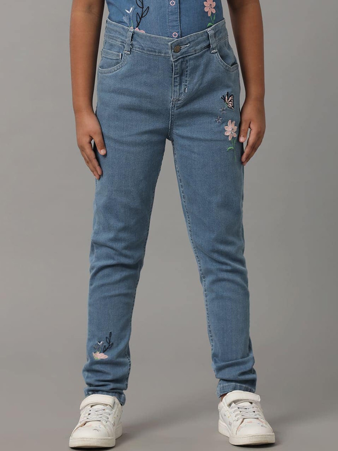 

UNDER FOURTEEN ONLY Girls Skinny Fit Embroidered Jeans, Navy blue