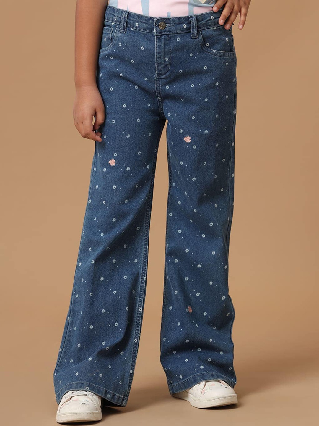 

UNDER FOURTEEN ONLY Girls Flared Printed Jeans, Navy blue