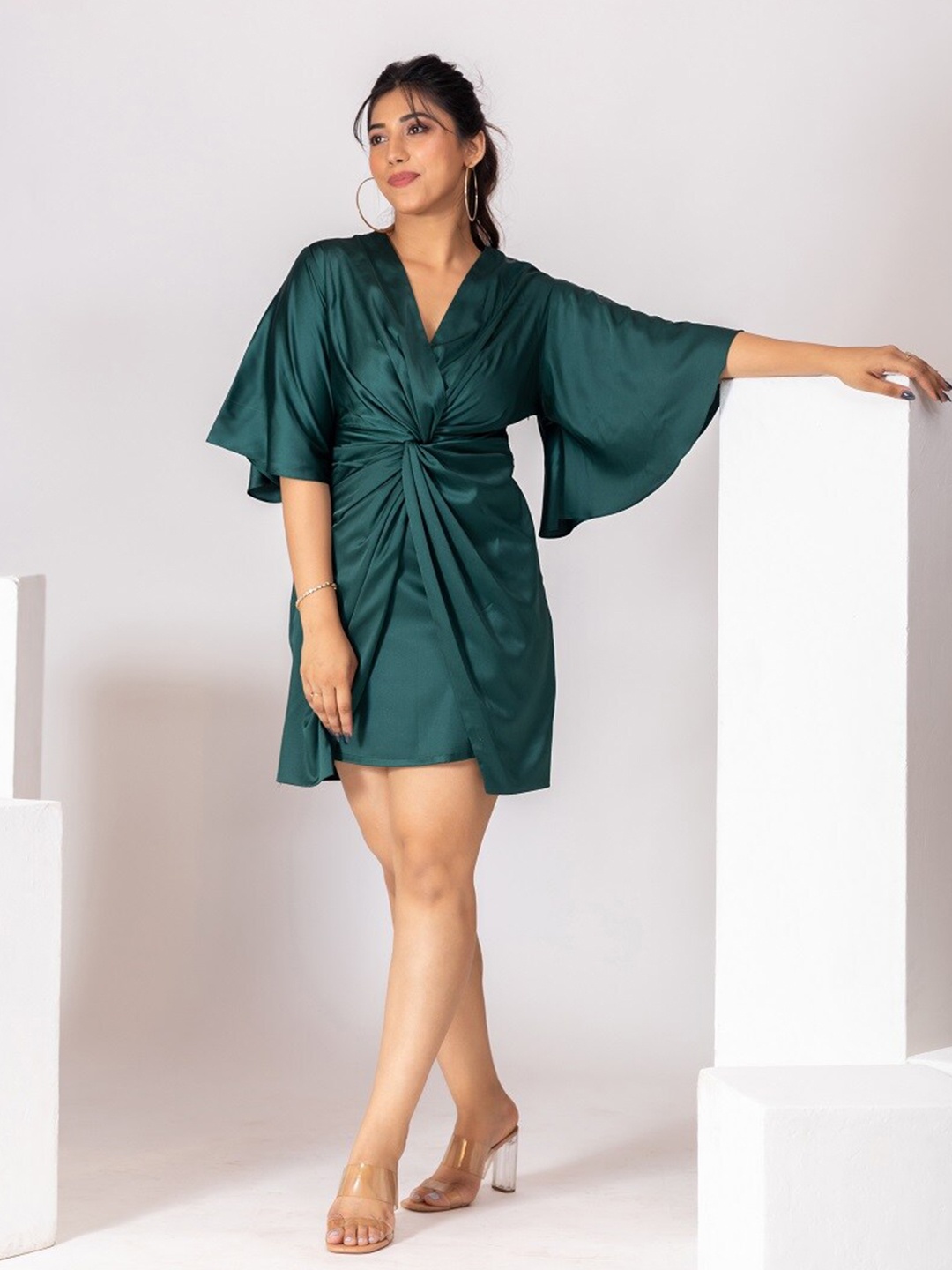 

BAESD V-Neck Twisted Sheath Mini Dress, Teal