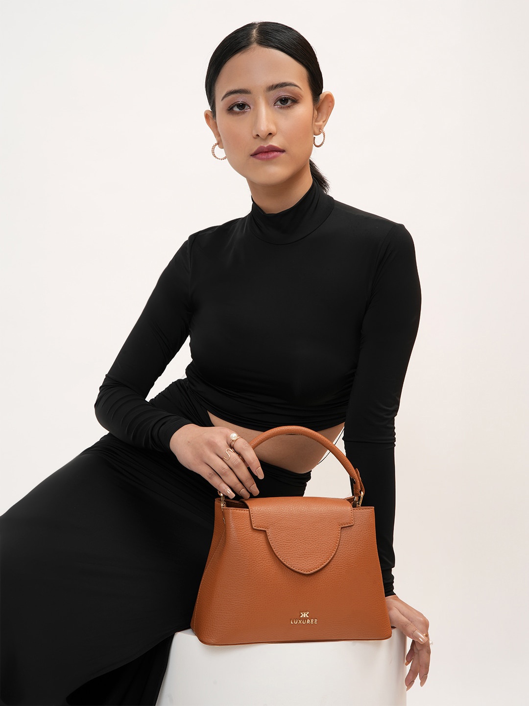

KLEIO Textured Structured Satchel Bag, Brown