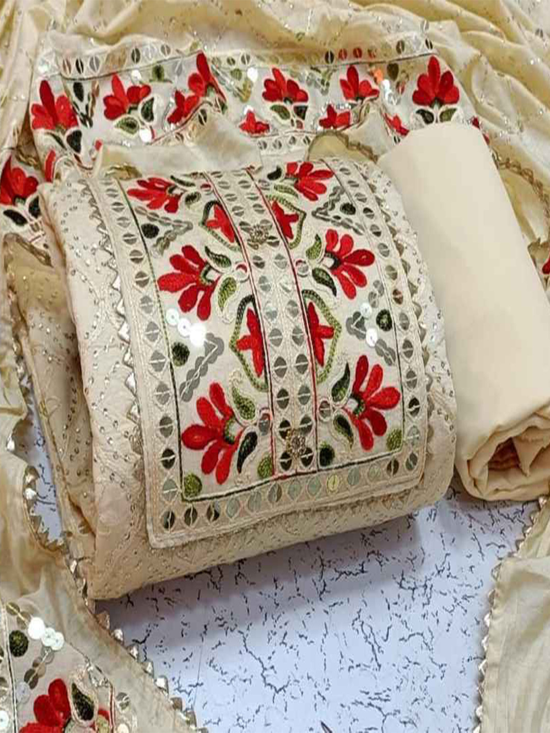 

faxofab Embroidered Unstitched Dress Material, Cream