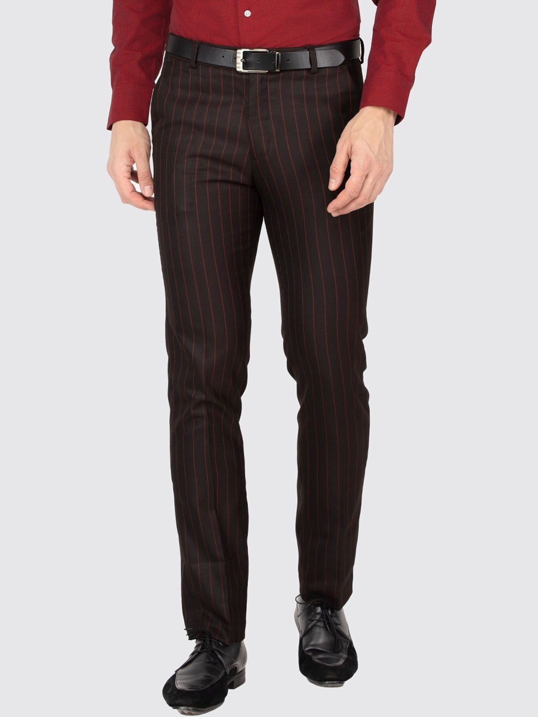 

Berkshire Men Striped Smart Slim Fit Easy Wash Formal Trousers, Brown