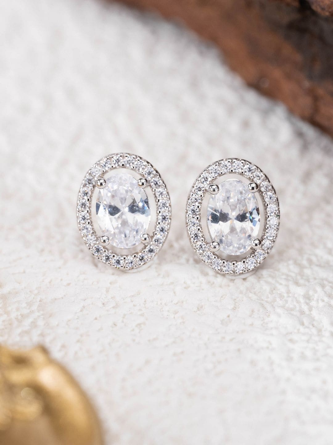

MISS JO 92.5 Sterling Silver Silver-Plated Stone Studded Contemporary Studs Earrings