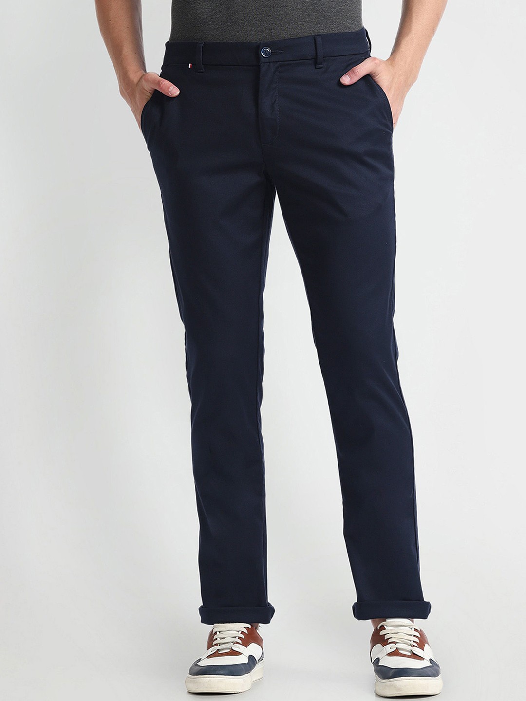 

Arrow Sport Autopress Mid Rise Slim Fit Trouser, Navy blue