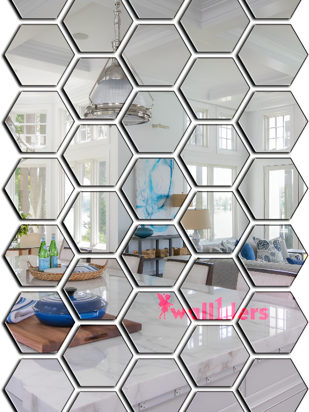 

Wall1ders Silver Toned 40 Pieces Hexagon Shaped 3D Acrylic Mirror Wall Stickers