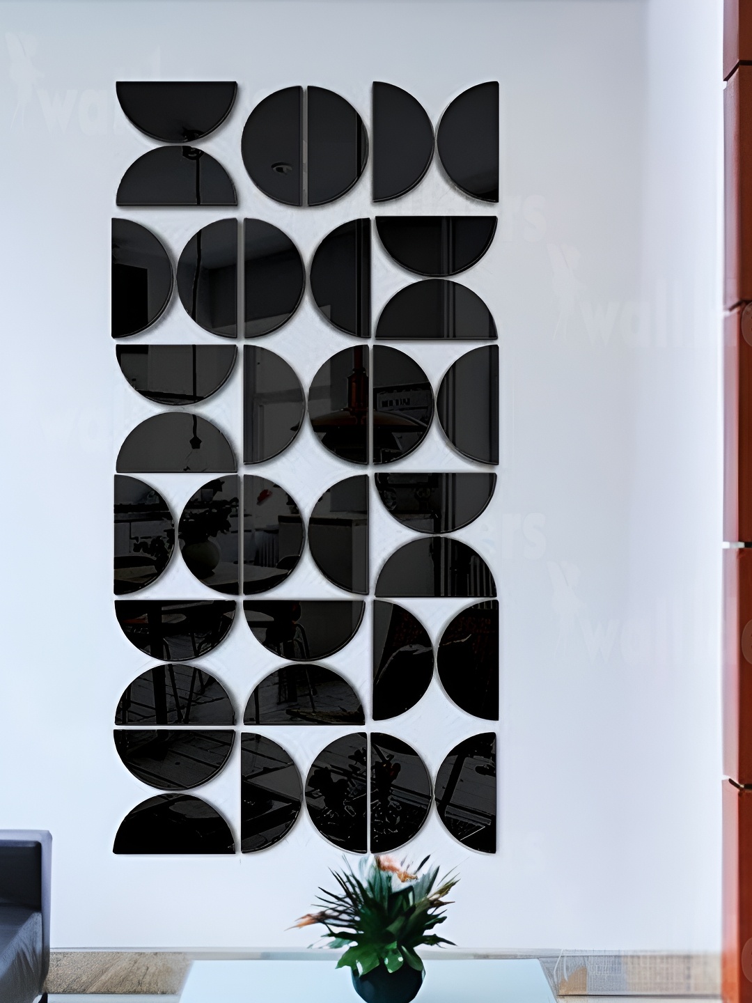 

Wall1ders Black 36 Pieces Half Circle Shaped 3D Acrylic Mirror Wall Stickers